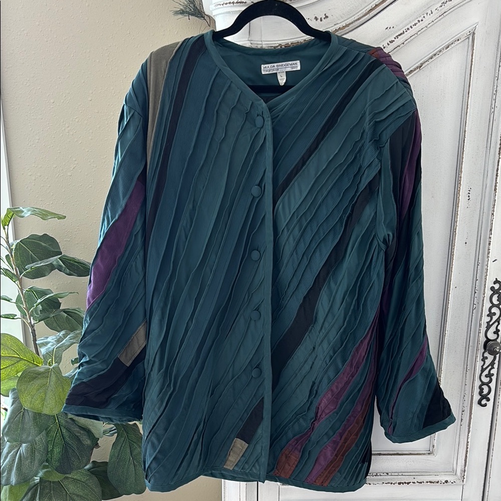 Vintage Hulda Bridgeman Multicolor Textured Button Front Jacket Size Large